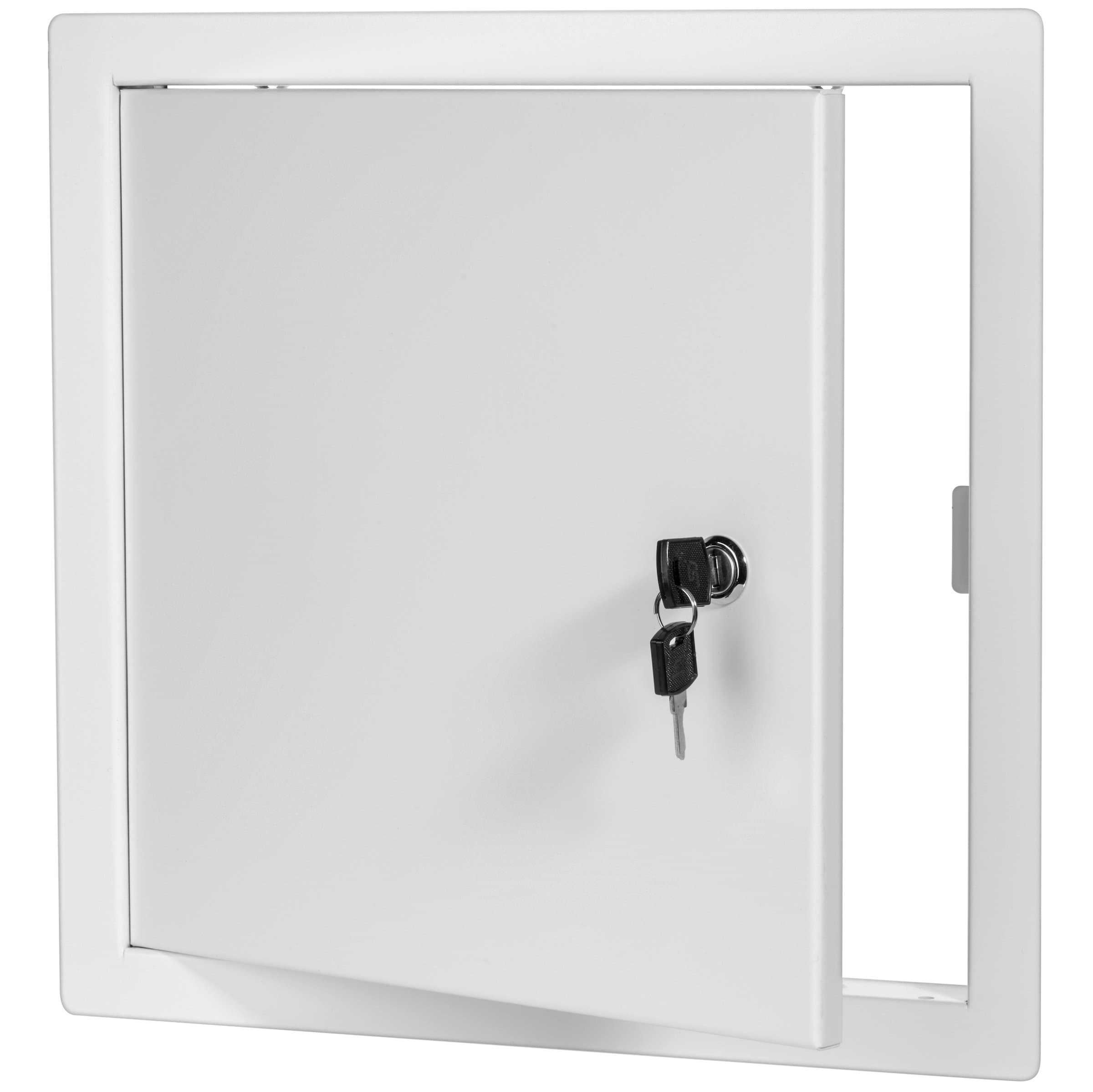 Premier 10x10 Universal Steel Flush Access Panel Door with Keyed Cylinder Latch–White Prime Coat Finish, Wall or Ceiling Mounted Access Door, Drywall, Plumbing, Electrical FL-2002