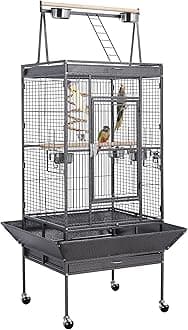 69-inch Wrought Iron Rolling Large Parrot Bird Cage for African Grey Small Quaker Amazon Cockatiel Sun Parakeet Green Cheek Conure Dove Lovebird Budgie Play Top with Stand