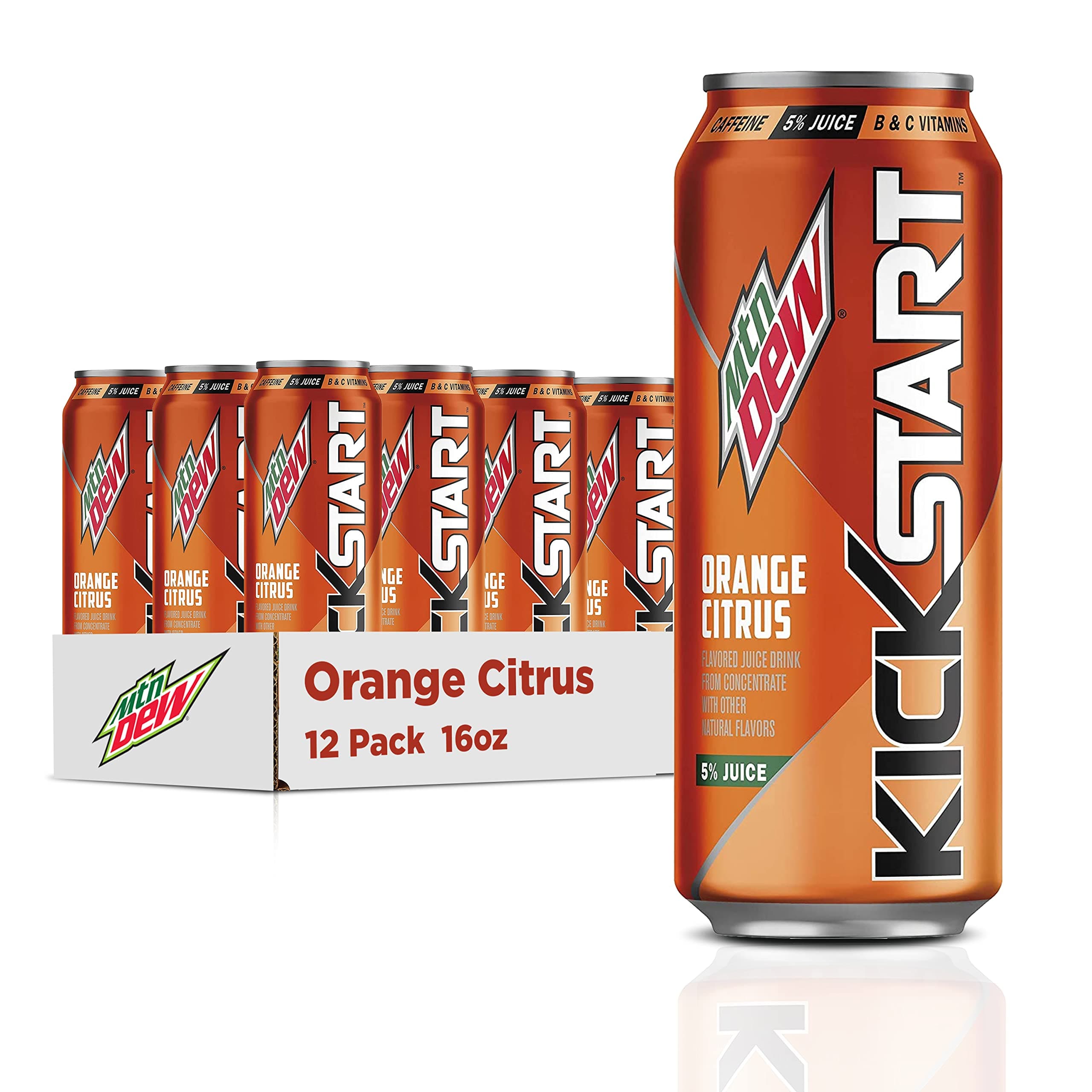 Kickstart, Orange Citrus, 92mg Caffeine, Vitamins B & C, 80 Calories, 5% Juice, 16 Fl Oz (Pack of 12)