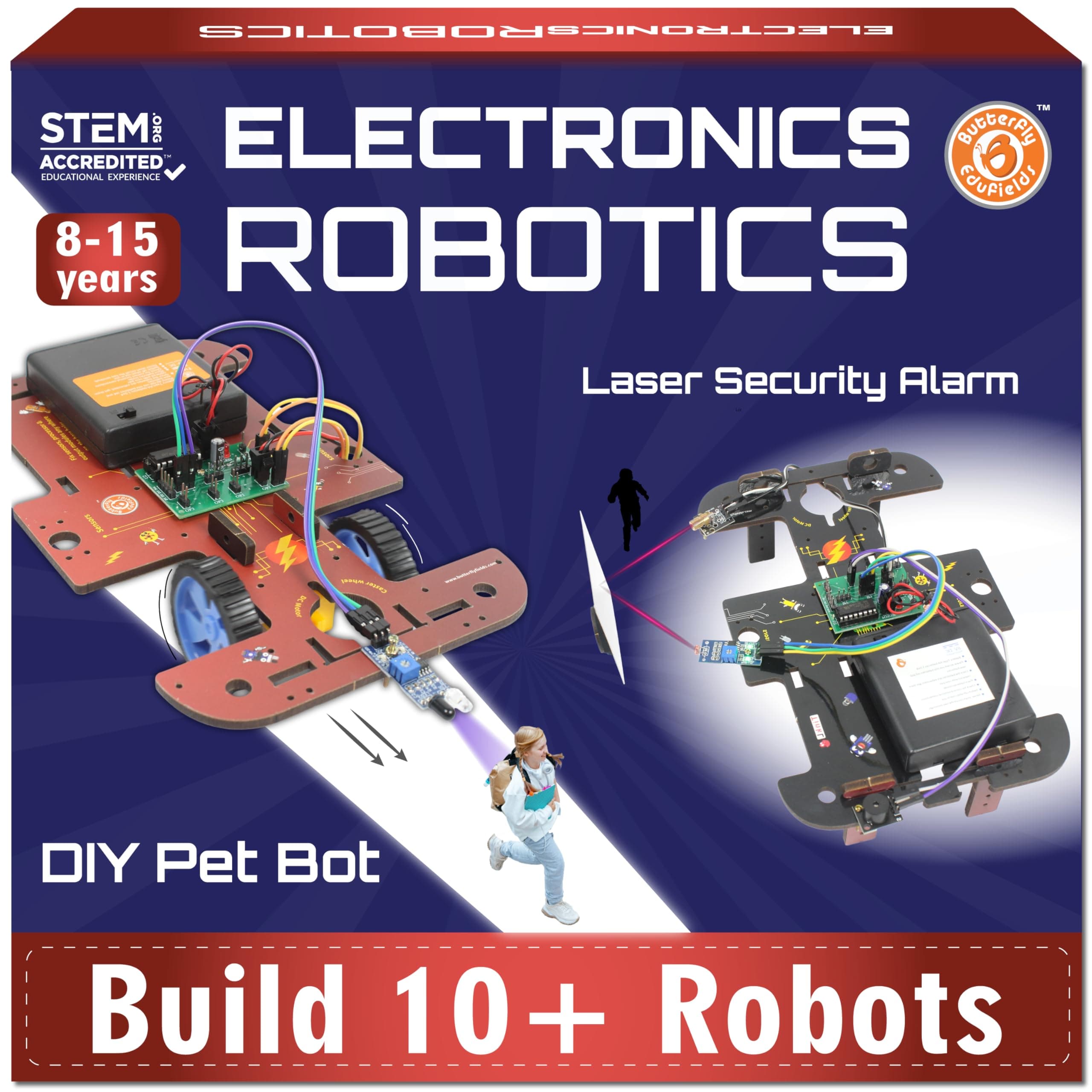 Butterfly Edufields 10-in-1 STEM Robotics Kit for Kids Ages 8-14 – Robot Kit, Electronics, Science & Engineering Projects, DIY Circuit Board Educational Toy for Boys & Girls 8,9,10,11,12,13,14