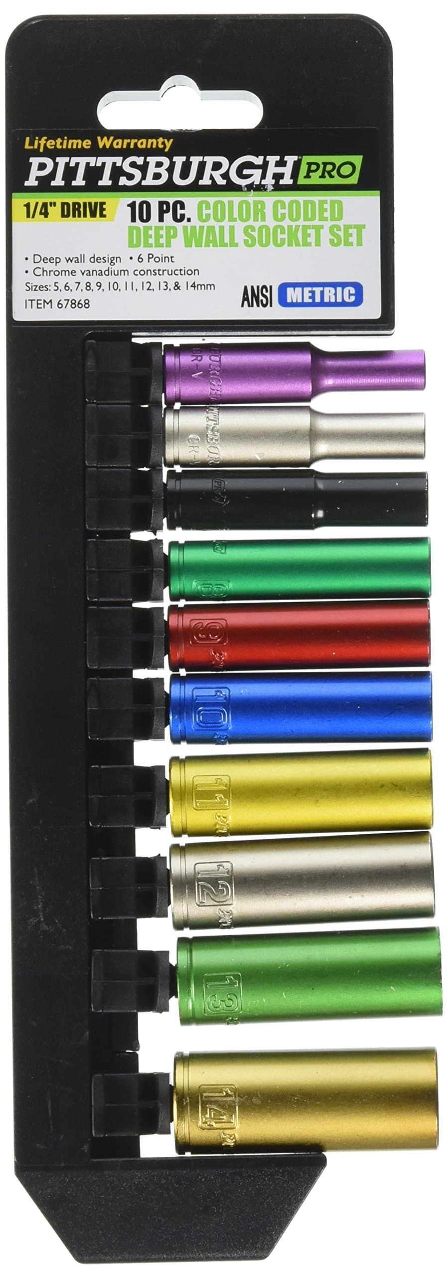 10 Piece Color Coded 1/4 Drive Deep Wall Metric Socket Set