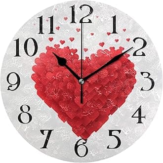 ALAZA Styrofoam Heart Wall Clock 9.5 Inch Non-Ticking Silent Clocks Red Hearts Round Bathroom Clock Battery Operated Quartz Analog Decorative Desk Clock for Living Room