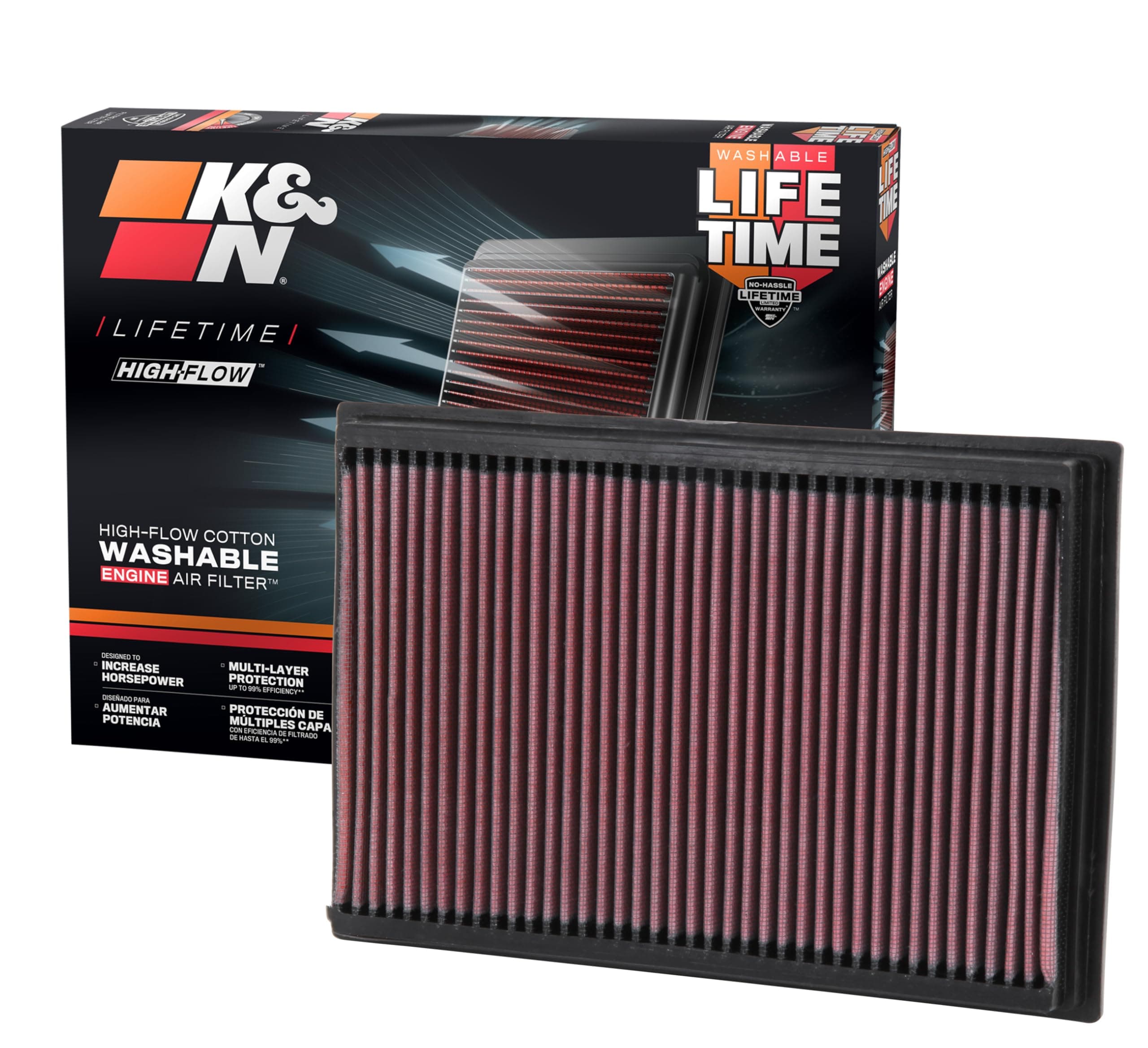 High-Flow Original Lifetime Engine Air Filter: Increase Power & Acceleration, Washable, Premium: Compatible with 1992-2011 Ford/Lincoln/Mercury (Crown Victoria, Town Car, Grand Marquis), 33-2272