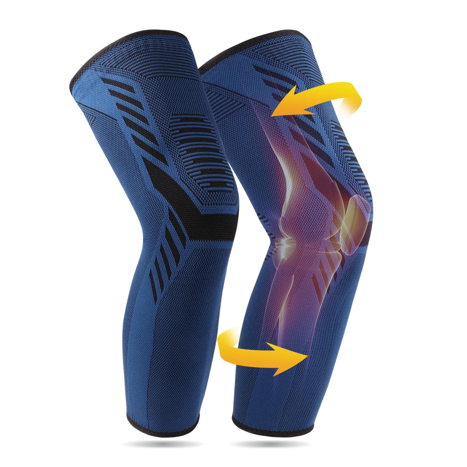 – Full Leg Compression Sleeve 1 Pair Long Knee Braces for Women and Men Knee Support with Non Slip Silicone for Sports Running Arthritis Meniscus Tear Knee Pain (Navy Blue, Medium)