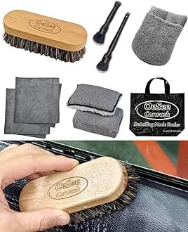 PRO Car Interior Cleaning Kit (9-Piece) - Deep Clean Tools for Leather, Dashboard & Upholstery | Boar Bristle Brush, Dual-Sided Scrub Sponge, Microfiber Towels, Polish Scrub Mitt, Detailing Brushes