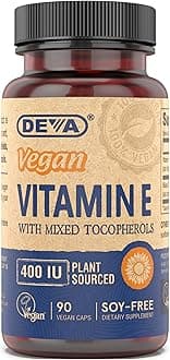 Vegan Vitamins Natural Vitamin E 400IU with Mixed Tocopherols, Supports Immune System & Skin Nutrition, Natural Antioxidant & Gluten Free, Dairy Free, Non-GMO, 90 Capsules