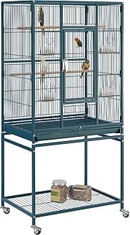 Yaheetech 54inch Metal Large Parrot Parakeet Flight Bird Cage w/Rolling Stand for Small Parrots Cockatiel Sun Parakeet Green Cheek Conure Lovebird Budgie Finch Canary