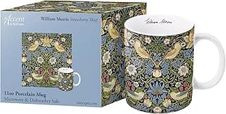 RainCaper Large Porcelain Fine Art Coffee and Tea Mug for Home and Office, 11 Oz, Dishwasher and Microwave Safe (William Morris Strawberry Thief)