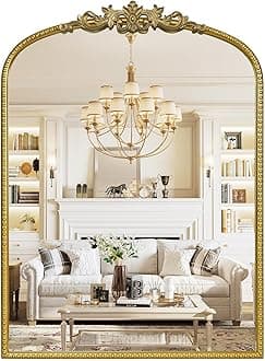 WallBeyond Gold Vintage Mirror for Vanity 22x30 Inch, Gold Antique Mirror with Ornate Frame, Arched Vintage Wall for Bathroom, Living Room, Fireplace, Entryway