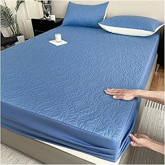 Waterproof Quilted Mattress Protector Breathable Bed Linen Mattress Cover No Pillowcase for Bedroom(Blue,140x200x30cm)