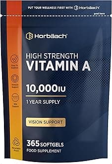 Vitamin A Supplement 10,000iu | 365 Count (1 Year Supply) | High Strength Vitamin A 3000ug as Retinyl Palmitate | Tablet Alternative for Adults | By Horbaach