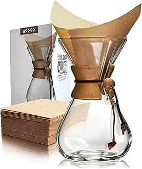 Pour Over Coffee Maker Set Glass Coffee Maker with 50pcs Filter Paper -for Home, Office, Camping, Cafes - Easy Clean Coffee Dripper Set (Rag&Brush Included)(10 Cup/34oz)