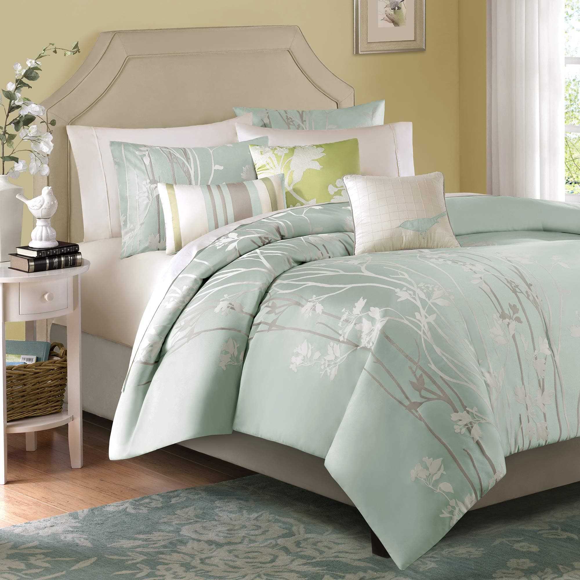 Madison Park Athena Jacquard Comforter Set – Ultra Soft Microfiber Bedroom Comforters, All Season Cozy Bedding with Matching Shams, King(104"x92"), Seafoam Green 8 Piece