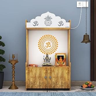 Anikaa Engineered Wood Home Temple | LED Light Puja Shelf Floor Stand OM Temple Puja Mandir for Home, Office - GiantWood/White (D.I.Y - Do-It-Yourself)