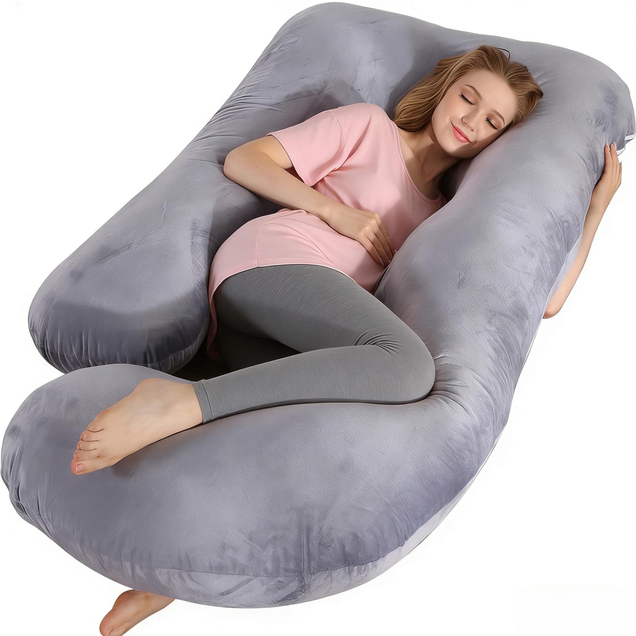 BATTOP Pregnancy Pillow for Sleeping,Full Body Maternity Pillow with Removable Washable Cover,Support for Back,Hips,Legs,Belly for Pregnant Women