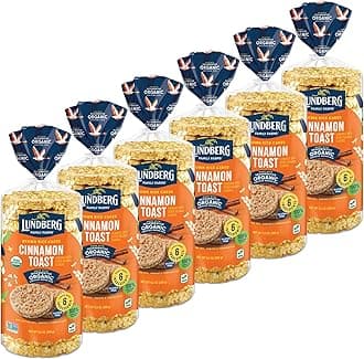 Rice Cakes, Organic Cinnamon Toast, 6-Pack – Regenerative Organic Certified Rice Cakes, Healthy Snacks, Gluten-Free & Vegan, 9.5 Oz Ea