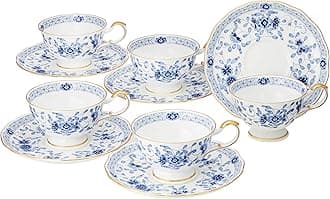 Narumi 9682-21734 Cup and Saucer Set, Milano Blue, 7.4 fl oz (210 cc), 5 Piece Set, Tea, Made in Japan