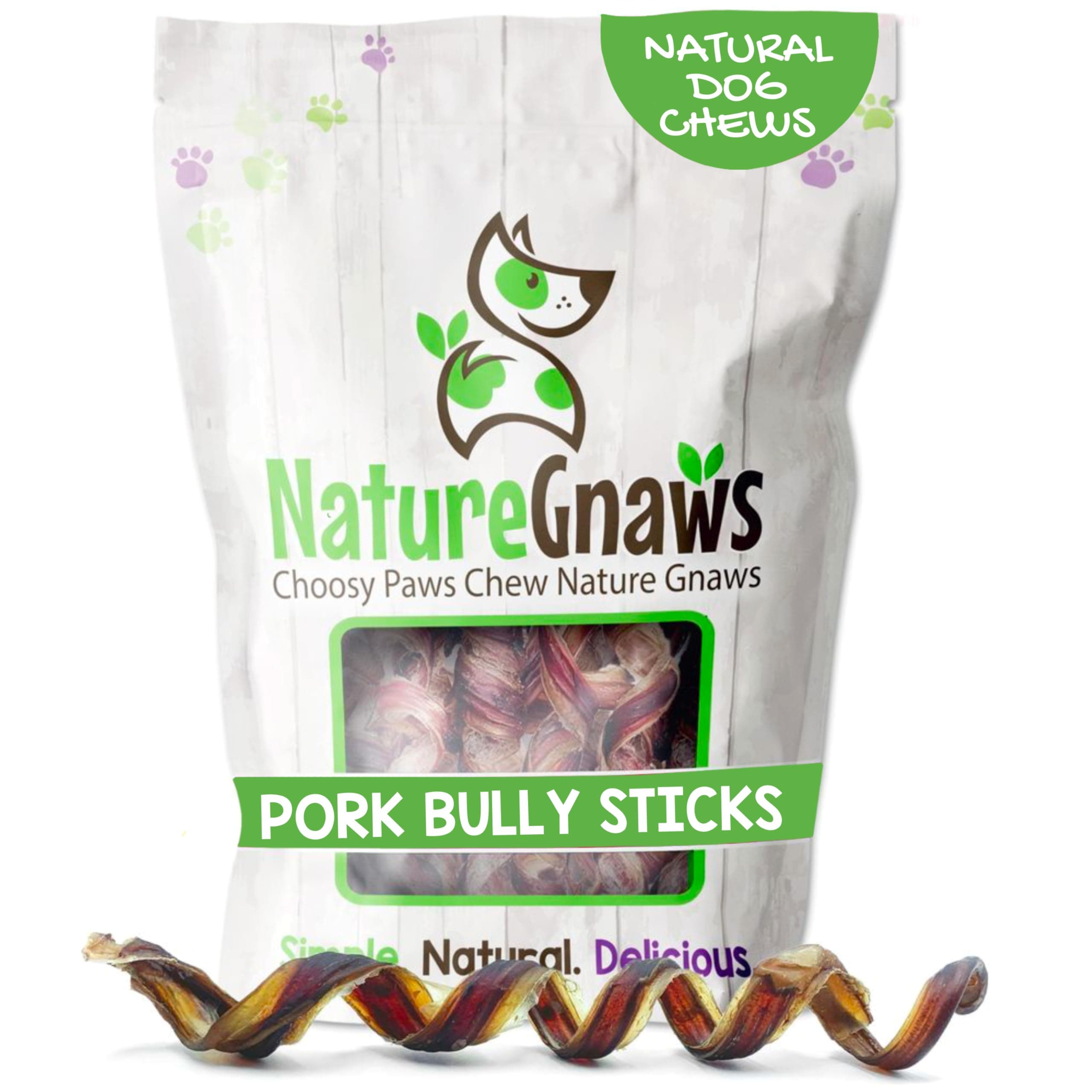 Pork Bully Stick Springs for Dogs 7-8" (12 Count) - Long Lasting for Small and Medium Dogs - Natural Bacon Dog Chew Treats - Rawhide Free
