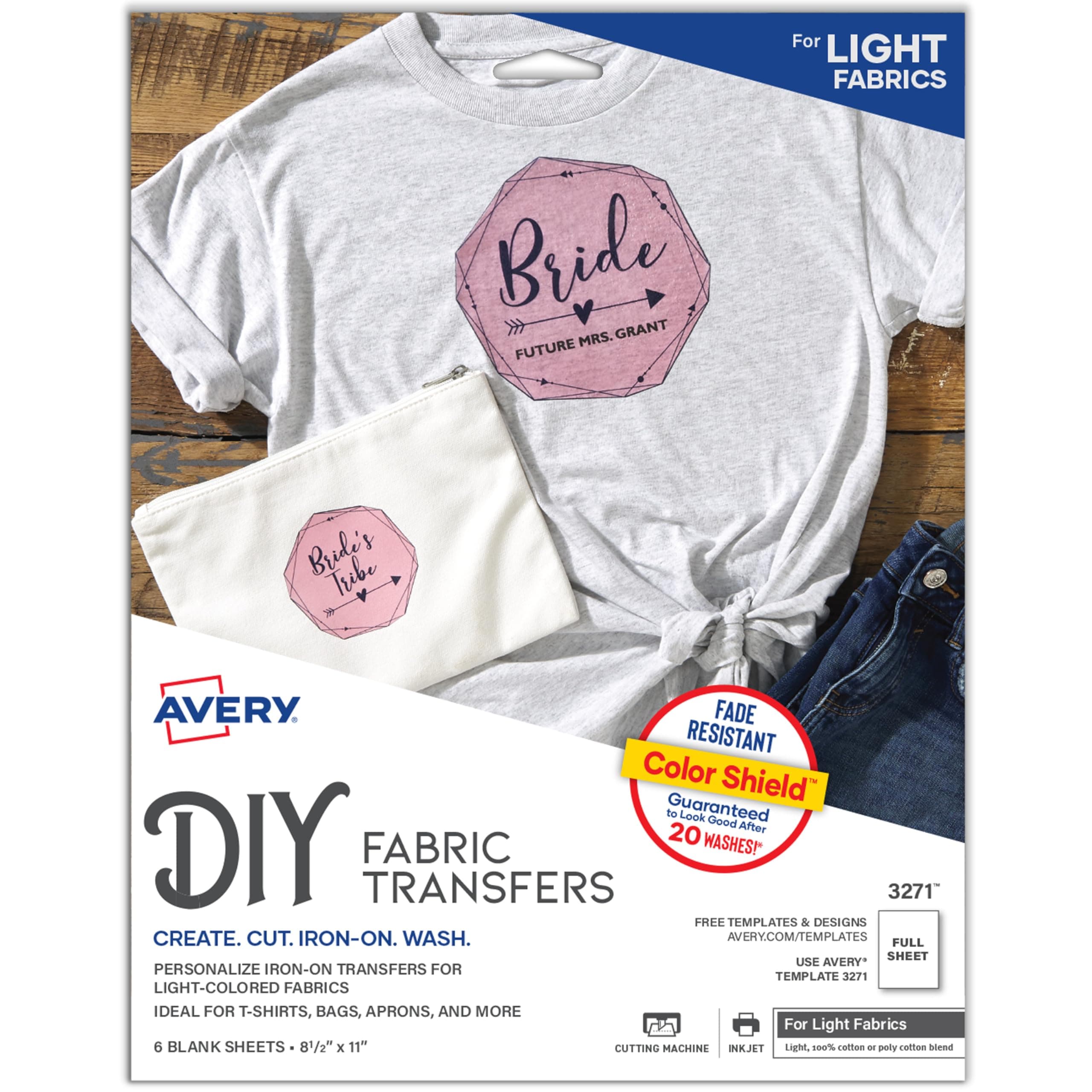 Printable Heat Transfer Paper for Light Fabrics, 8.5" x 11", Inkjet Printer Compatible, 6 Sheets of Iron On Transfer Paper, Great for Custom Shirts, Uniforms, Gifts, and More (3271)