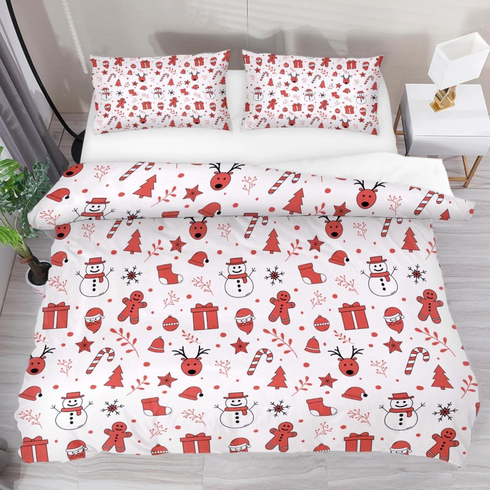 Luoweisi King Size Bedding Set Xmas Elements Duvet Cover Set 3 PCS with Pillowcases Ultra Soft Microfiber Comforter Cover