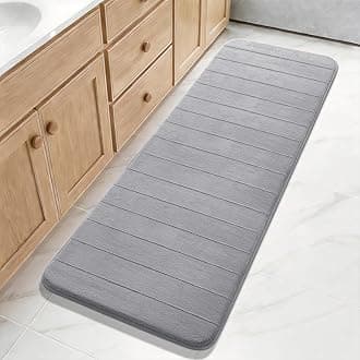 Yimobra Memory Foam Bath Mat Large Size,60.2 x 24 Inches, Soft and Comfortable, Super Water Absorption, Non-Slip, Thick, Machine Wash, Easier to Dry for Bathroom Floor Rug, Gray