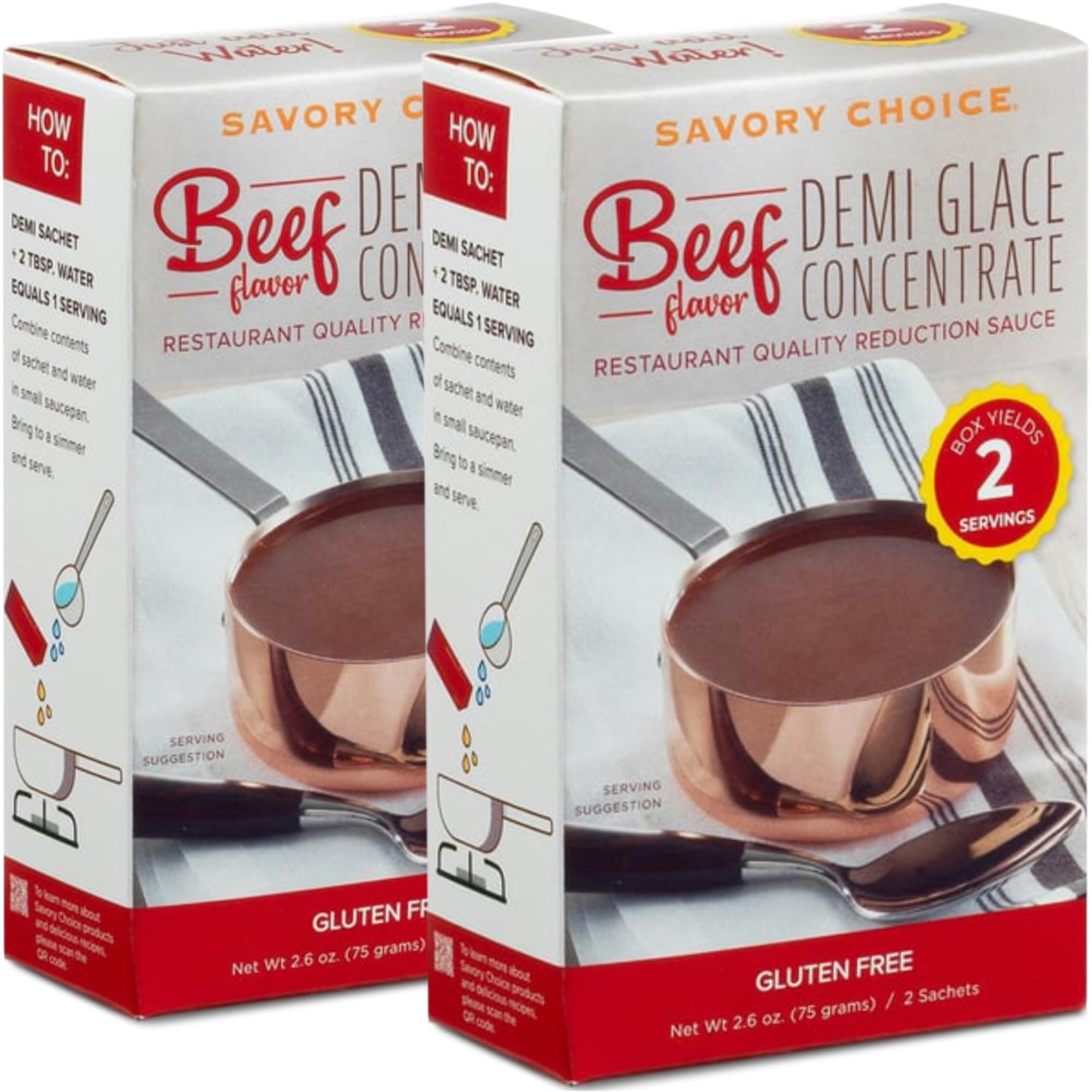 Beef Demi-Glace Concentrate, 2 Boxes of 2 Packets (37.5g) - Gluten-Free, Demi Glace Concentrate