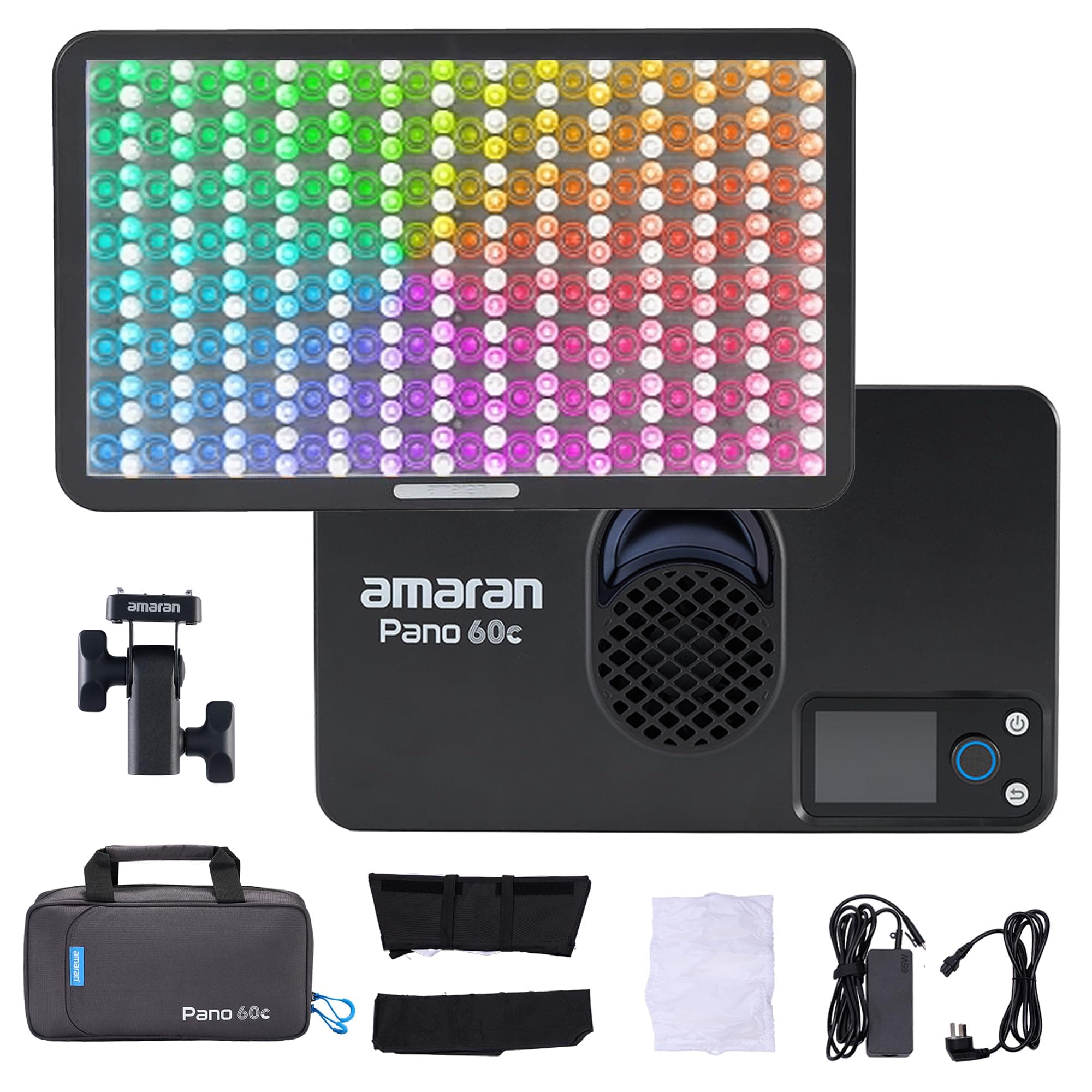 Amaran Pano 60C RGBWW Video Panel Light,Color Temperature 2500K-7500K,60W,CCT 2,300K-10,000K,12 Lighting Efects,App Control,Support USB-C PD,with Softboxes and Carrying Case (Amaran Pano 60c)