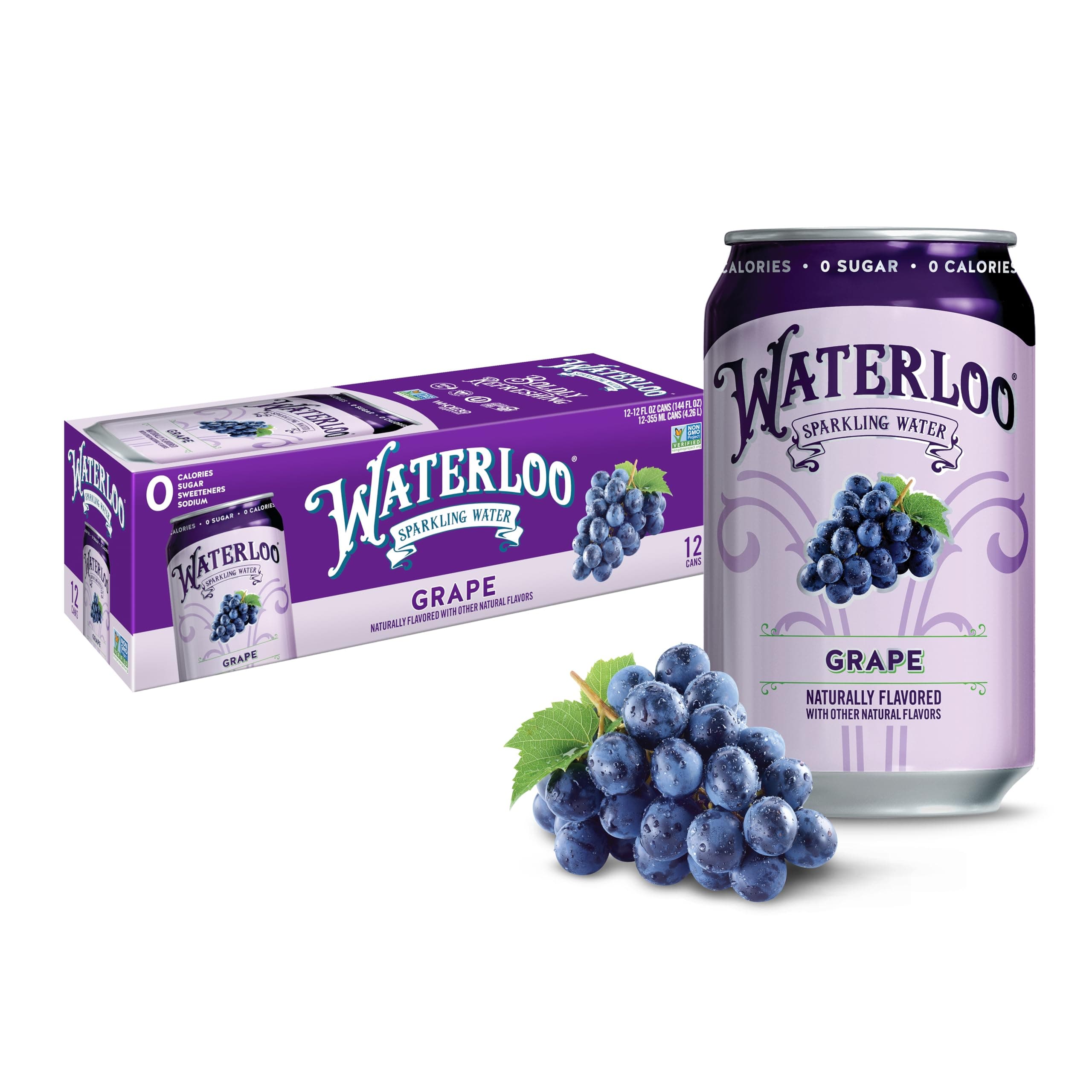 Grape Naturally Flavored, 12 Fl Oz Cans (Pack of 12) – Zero Calories and Zero Sugar or Sweeteners