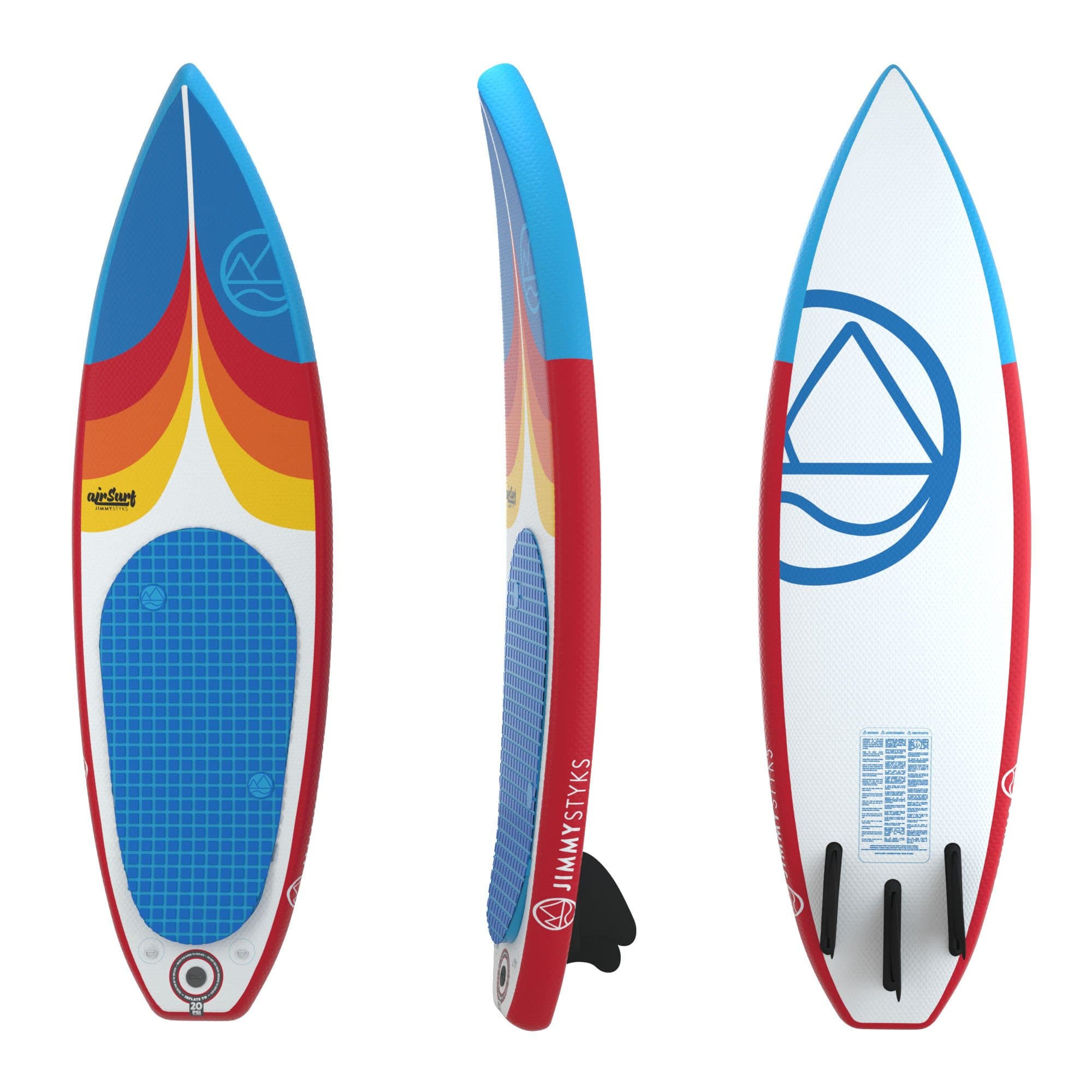 AirSurf 6' Short Board | Surfboard | 6' Long, 20" Wide, 3.2" Thick Inflatable Surfboard - Red and Blue | Includes Pump, Coiled Safety Leash, Carry Bag and Repair Kit