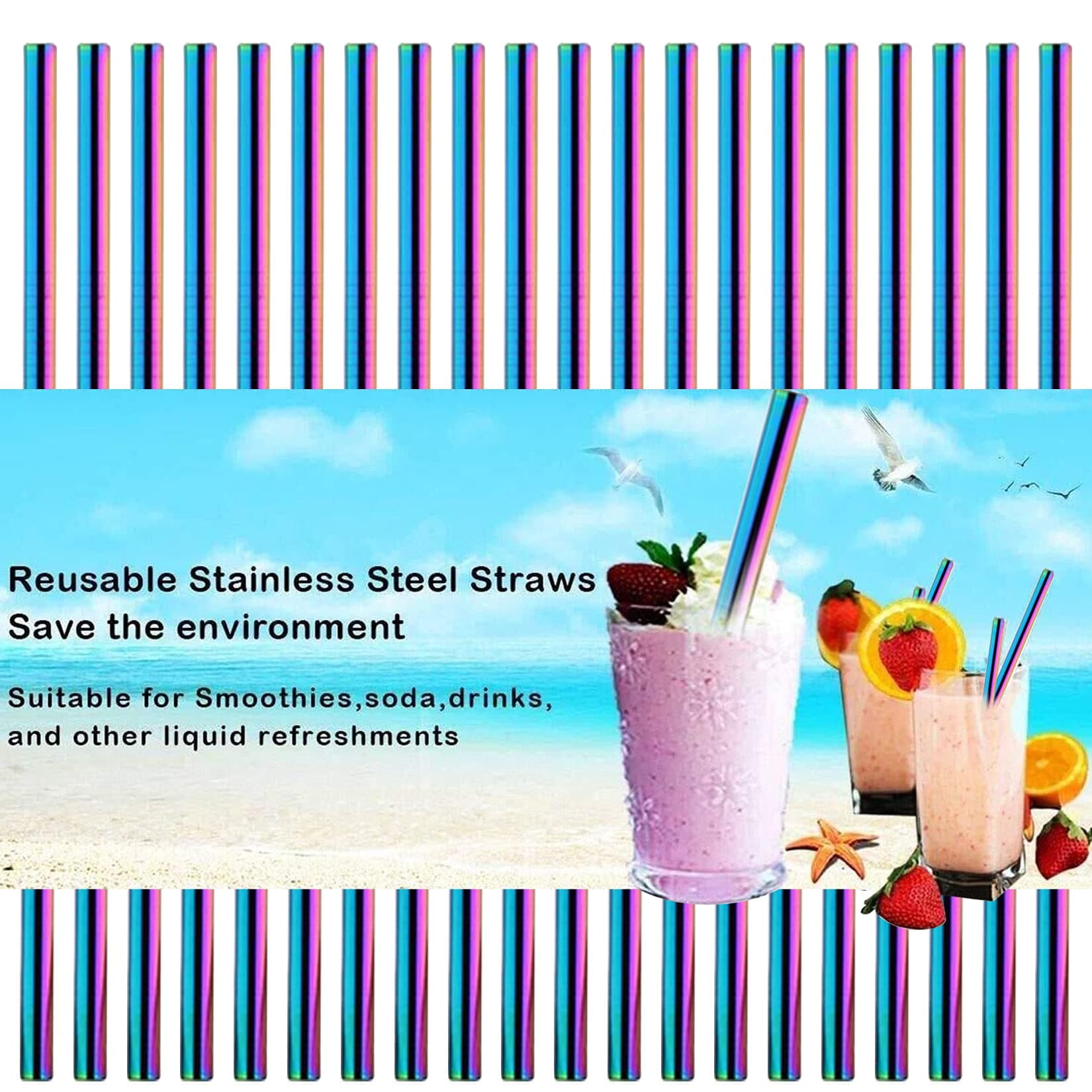 50Pack Reusable Metal Straws Drinking Straws For Smoothie Wide Diameter Straw 8.5Inch LongTumblers Stainless Steel Straws