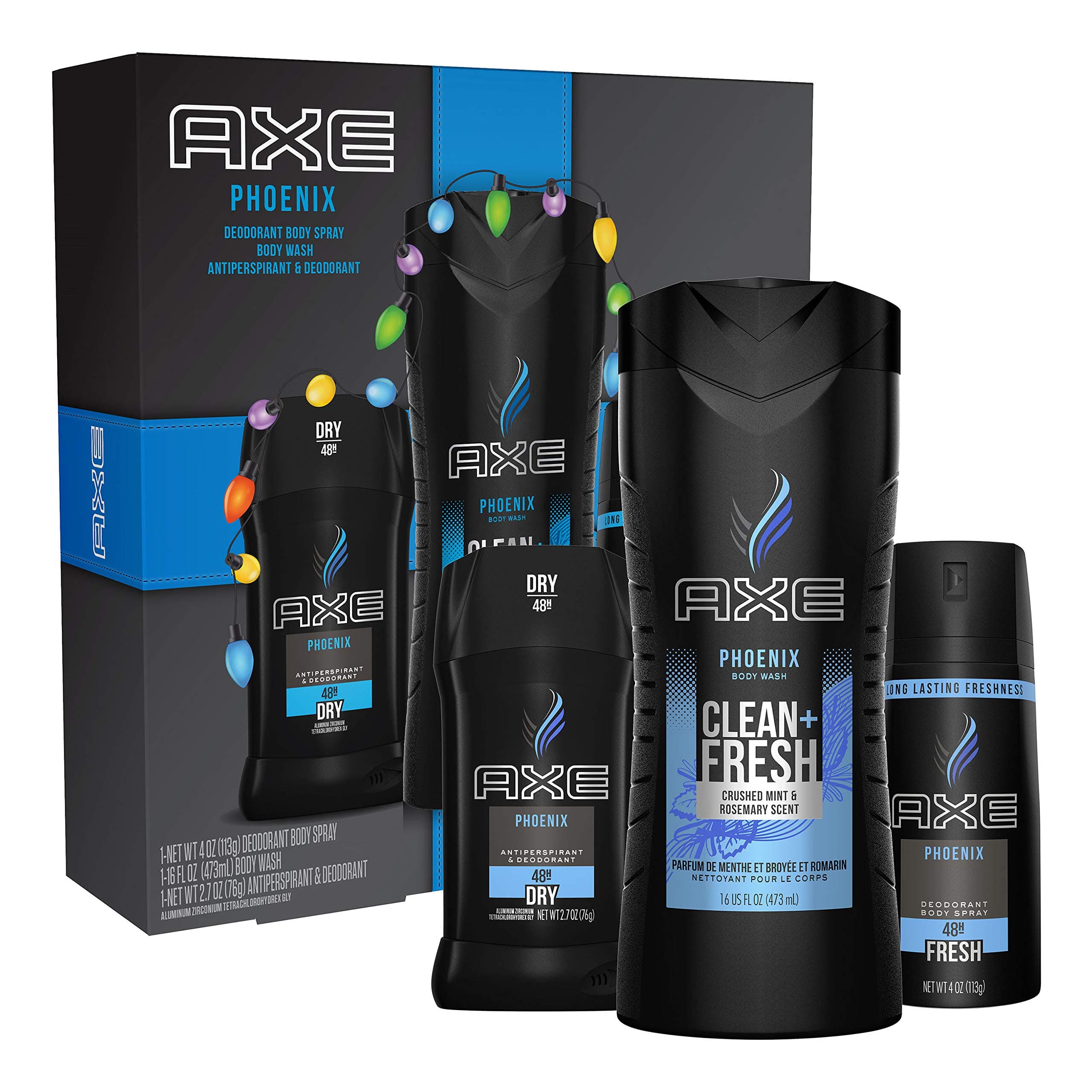 Phoenix Holiday Gift Set With Body Spray, Antiperspirant & Deodorant Stick and Body Wash for Grooming 3 count