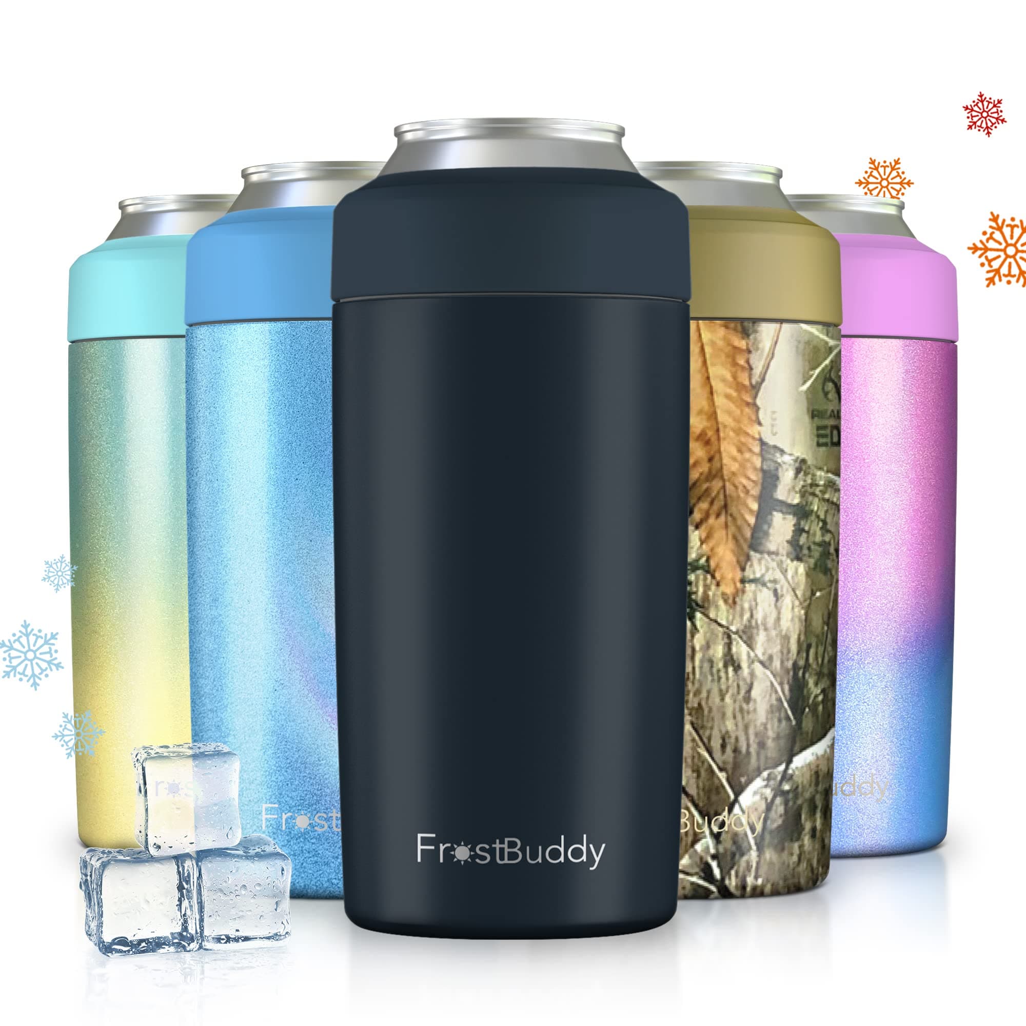Universal 2.0 5 Sizes in 1 Insulated Can Cooler, Stainless Steel Can Cooler for 12 oz & 16 oz Regular or Slim Cans & Bottles, Navy