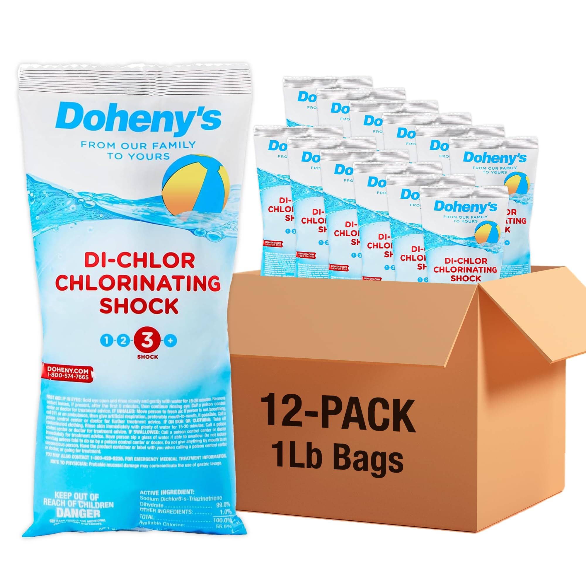 Di-Chlor Shock | 100% Professional-Grade | Calcium-Free Pool Sanitizing and Shock Treatment | for Salt & Chlorine Pools | 56% Stabilized Chlorine | 12 x 1lb Bags (12lb Total)