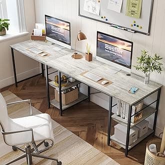 L Shaped Desk, 95.2 Inch Reversible Corner Computer Desk with Shelves, 2 Person Long Table for Home Office, Large Writing Storage Workstation with 3 Cable Holes, Rustic Brown, Grey Oak