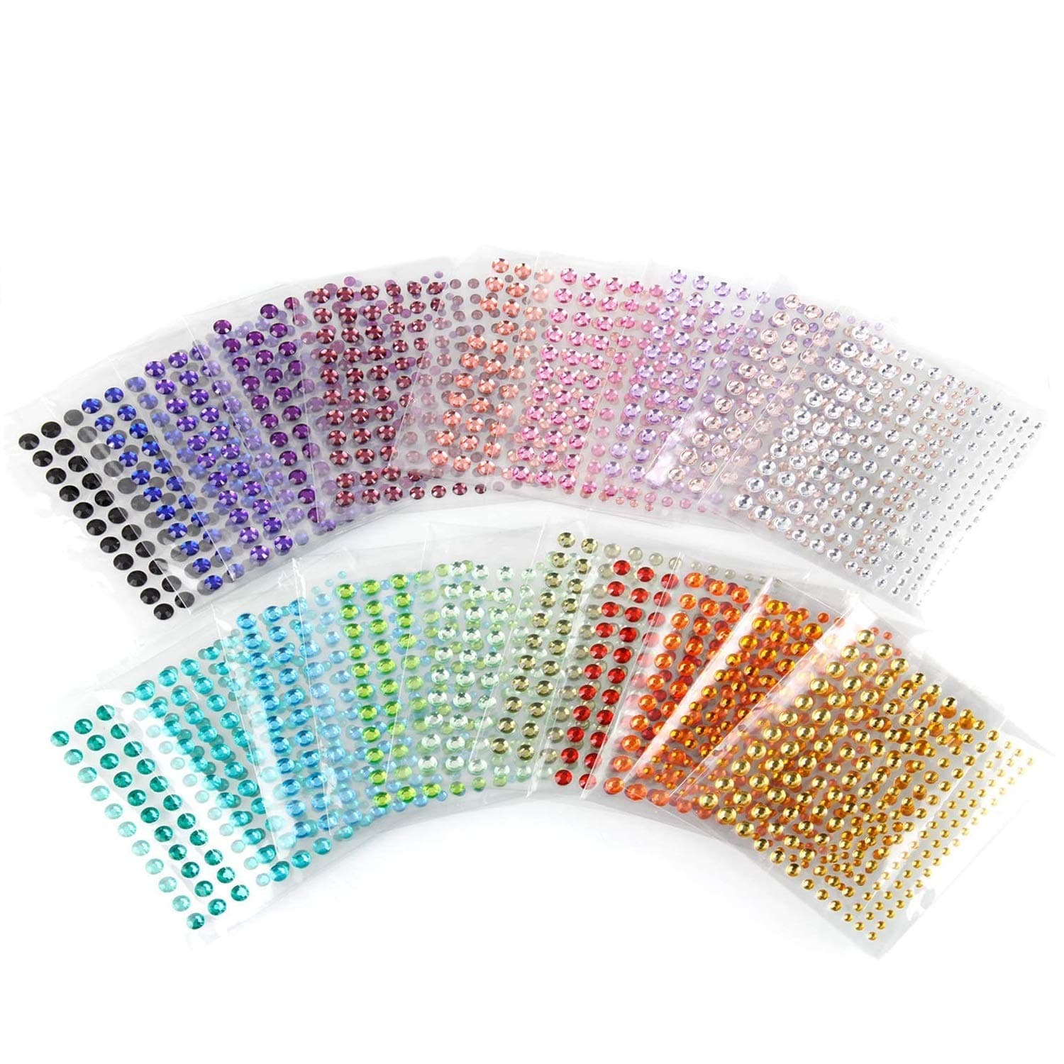Self Adhesive Rhinestones, Face Gems Rhinestone Stickers, Assorted 3300 PCS Crystal, 20 Colors 4 Sizes Face Jewels Sticker Embellishments Sheet for Craft, Makeup, Body, Nails by UBEGOOD