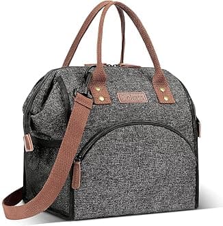 LOKASS Lunch Bag Insulated Lunch Box Wide-Open Lunch Tote Bag Large Drinks Holder Durable Nylon Snacks Organizer with Removable Shoulder Strap for Women Men Adults Work Outdoor,Black