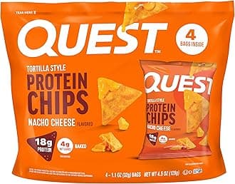 Quest Nutrition Nacho Cheese Tortilla Style Protein Chips, 18g Protein, 4g Net Carb, Low Carb, Gluten Free, 1.1 oz (Pack of 4)