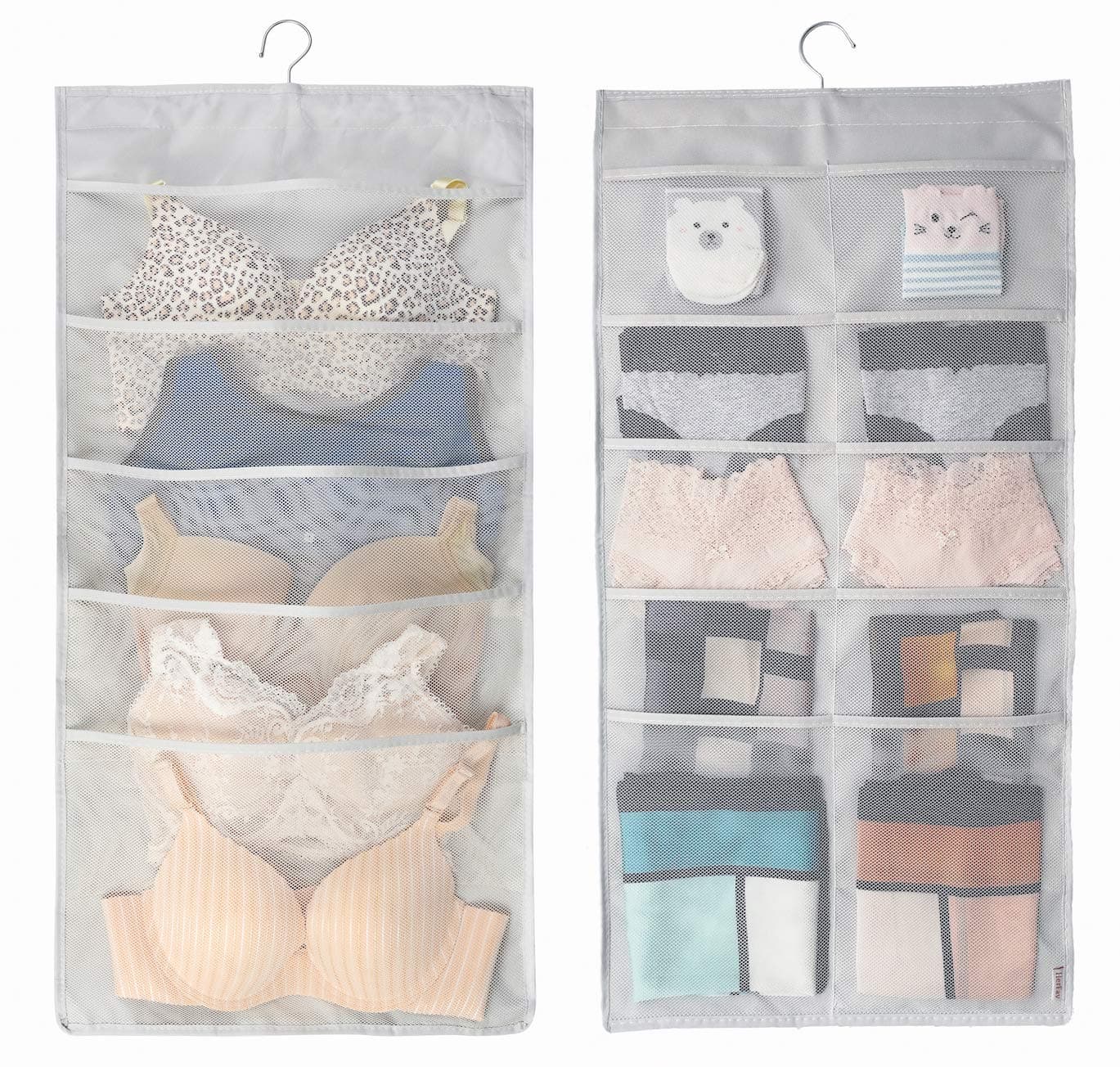 HerFav Hanging Storage Organiser with Large and Deep Pockets, Double-Sided Space-Saving Clothes Organiser for Small Wardrobe