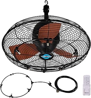 Tornado 20 Inch Outdoor Ceiling Mount Misting Fan – Pre-Installed Misting Kit with 5 Brass Nozzles, Remote Control, 3 Speeds, 3300 CFM, Quiet & Powerful, IPX4 Water-Resistant, UL Listed for Safety