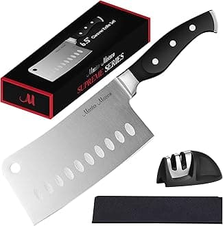 Master Maison 6.5 Inch Kitchen Meat Cleaver Knife Set - German Stainless Steel Blade with Edge Guard, Dual Sharpener, and Gift Box - Sharp Butcher Knife for Bone Cutting - Professional Chef Knife