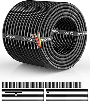 NAOEVO 16 Gauge Wire 3 Conductor Electrical Wire, 16 AWG Stranded PVC Cord, 12V Low Voltage/Tinned Copper/Flexible Cable for Automotive Wiring, Lamp Cord, Marine Cable (100FT)