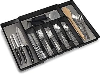 Eltow Expandable In Drawer Silverware Organizer - Kitchen Storage Silverware Tray For Flatware ââ‚¬â€œ Cutlery Holder With 8 Compartments - Multipurpose Organizer Tray For Kitchen & Office Supplies - Black
