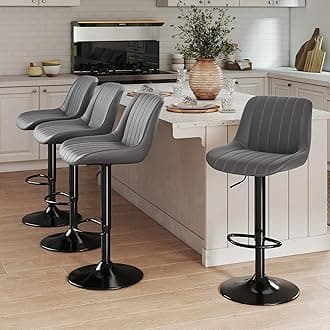 Youhauchair Bar Stools Set of 4, Swivel Counter Height Barstools with Back, Adjustable PU Leather Bar Chairs, Modern Armless Kitchen Island Stool, Dark Grey