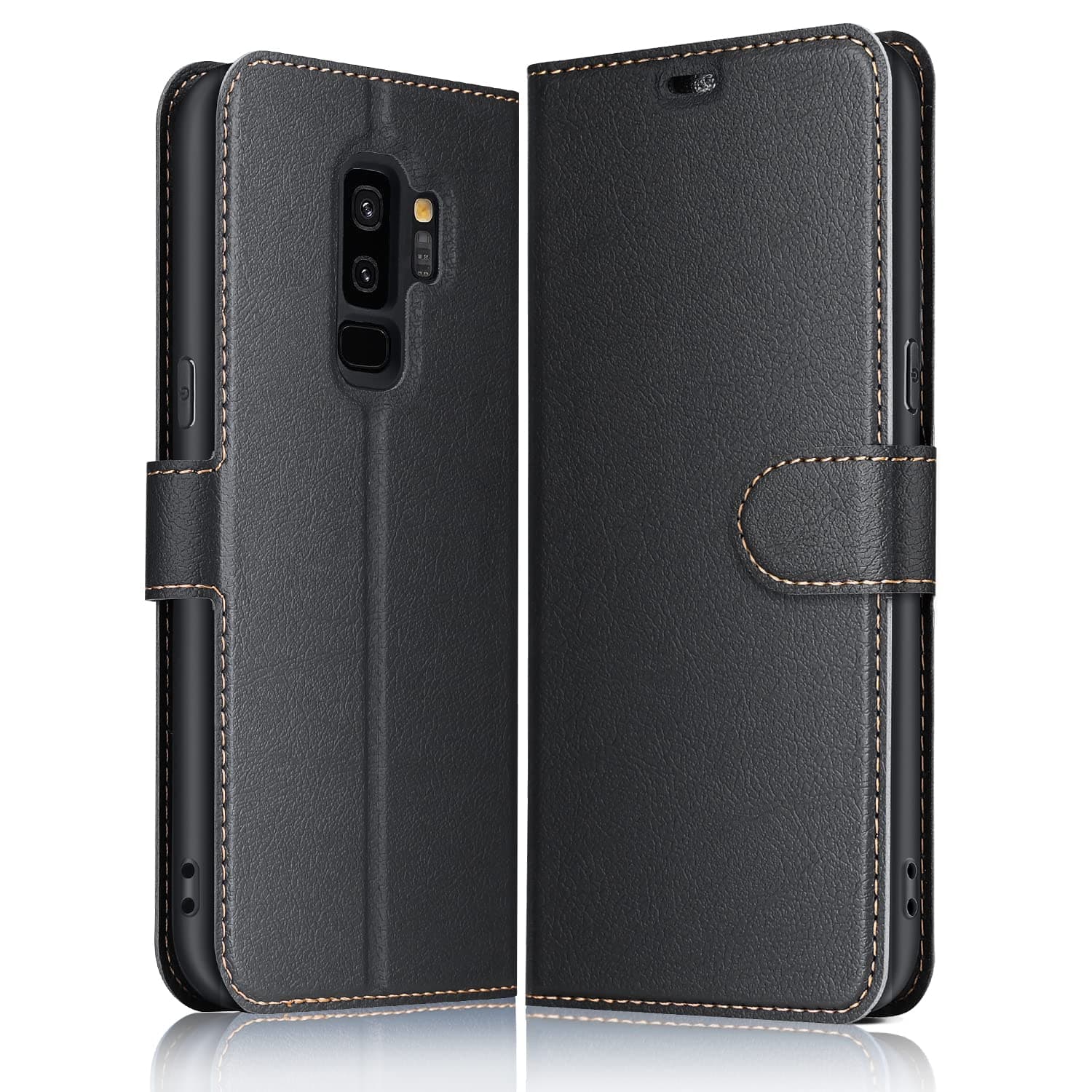 ELESNOW Phone Case for Samsung Galaxy S9 Plus, Flip Wallet PU Leather Card Holder with RFID Blocking Magnetic Closure Stand Cover for Samsung Galaxy S9 Plus (Black)