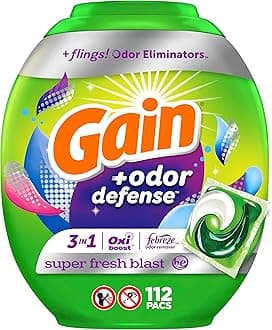Flings Laundry Detergent Soap Pacs with Odor Defense, Super Fresh Scent, 112 Count, 3 in 1 Laundry Pods with Febreze and Oxi