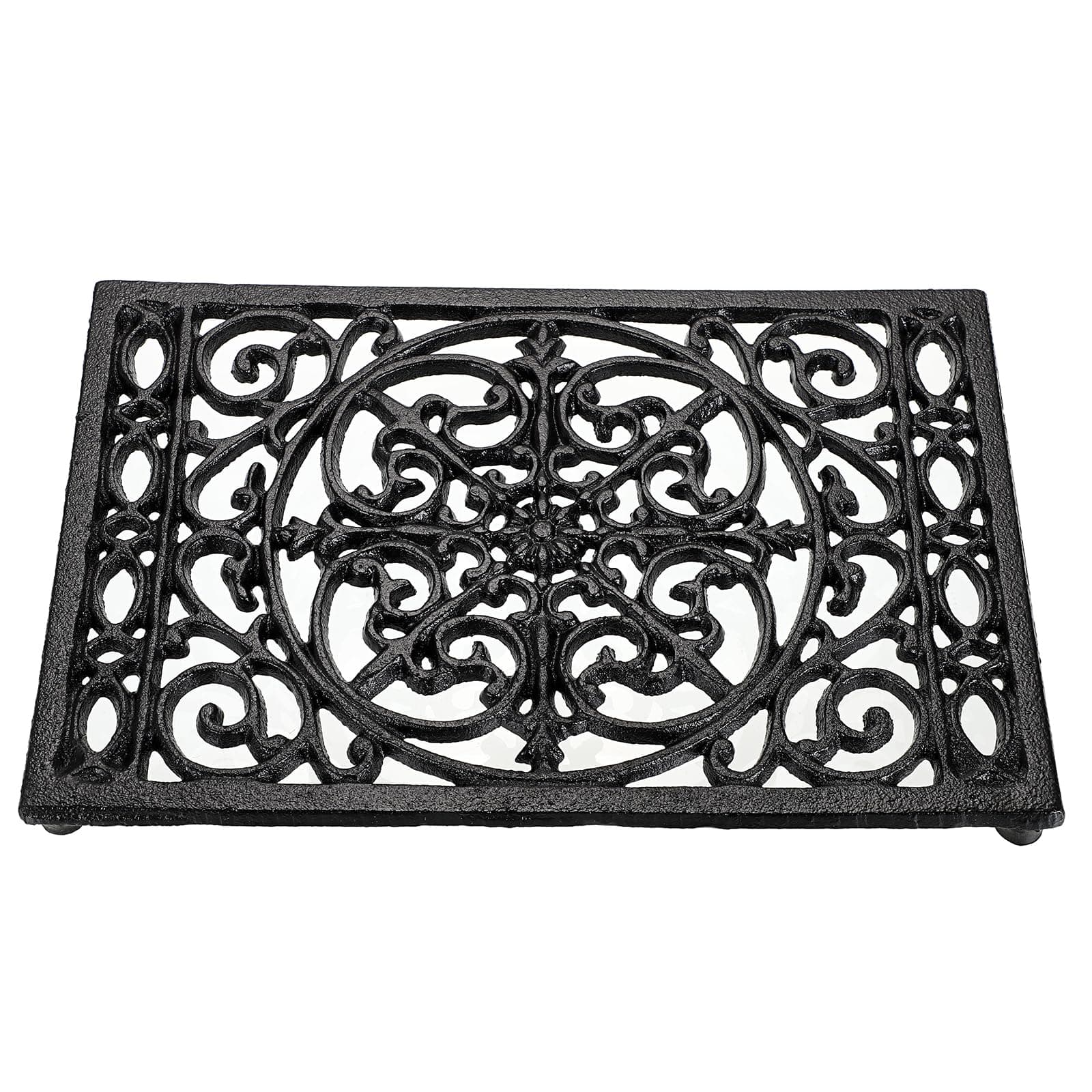 Heavy Duty Retangle Cast Iron Trivets, Decorative Trivet Mat Hot Pot Holder Pads for Kitchen or Dining Room Worktops, 24.5 * 16.5 * 1.6cm (Black)