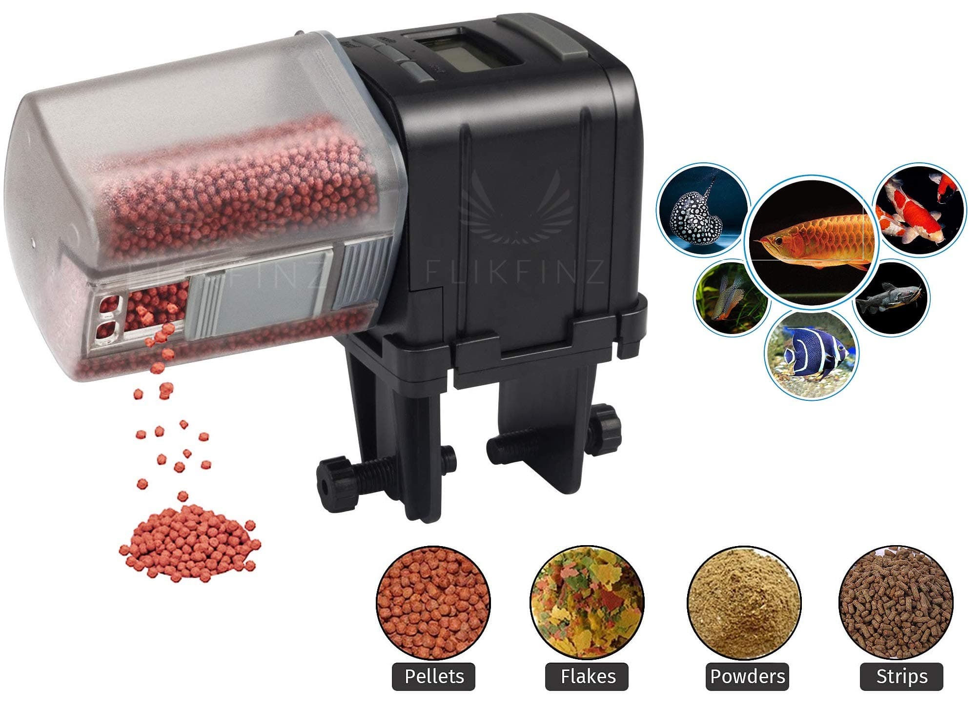 FlikFinz Aquarium Automatic Feeder Fish Food Dispenser Electronic Timer Feeder for Fish Tank with LCD Display Suitable for Aquarium, Fish Tank and Turtle Tank