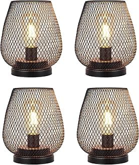 JHY DESIGN Set of 4 Metal Cage LED Lantern Battery Powered Cordless Accent Light with LED Great for Weddings Parties Patio Events for Indoors Outdoors