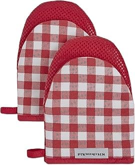 Gingham Cotton Mini Oven Mitt 2-Pack Set, Passion Red, 5.5"x8"
