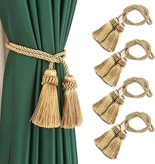 Fenghuangwu Curtain Tiebacks Handmade Decorative Curtain Holdbacks Rope with Tassel (Gold, 4P)
